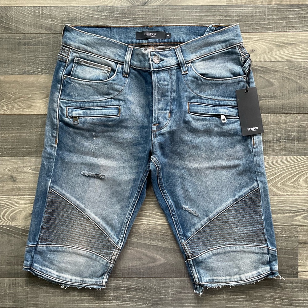 NWT Hudson Blinder Biker Distressed Moto Jean Shorts Men’s 32 Blue Jorts Cutoffs